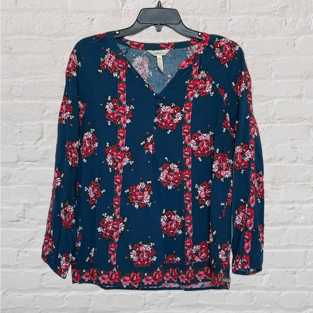 Matilda Jane Blue Floral Blouse Womens S Shirt Top Flowers Rayon Small
